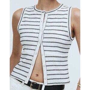 MADEWELL Split Crewneck Cardigan Tank Button Up Striped Lighthouse XXS *NEW*